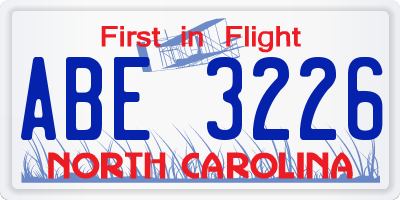 NC license plate ABE3226