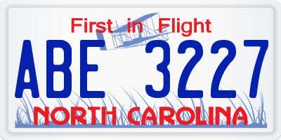 NC license plate ABE3227
