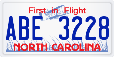 NC license plate ABE3228
