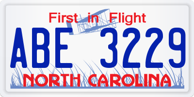 NC license plate ABE3229