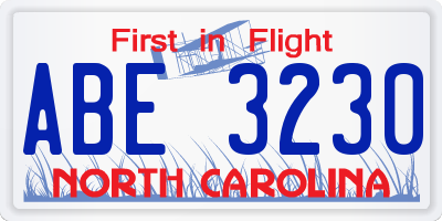 NC license plate ABE3230