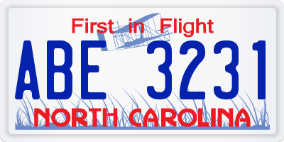 NC license plate ABE3231