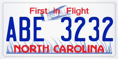 NC license plate ABE3232