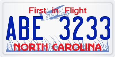 NC license plate ABE3233