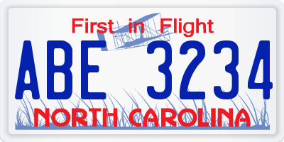 NC license plate ABE3234