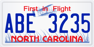 NC license plate ABE3235