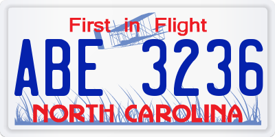 NC license plate ABE3236