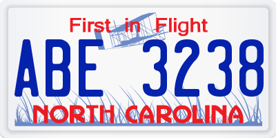 NC license plate ABE3238