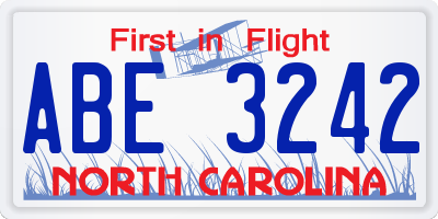 NC license plate ABE3242