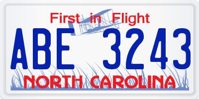 NC license plate ABE3243