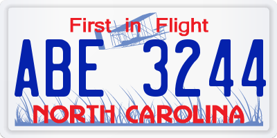 NC license plate ABE3244