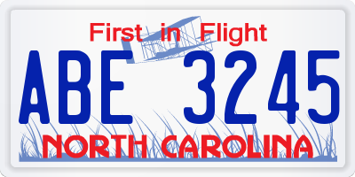 NC license plate ABE3245