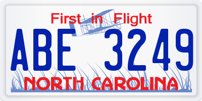 NC license plate ABE3249