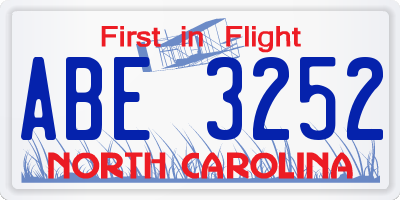 NC license plate ABE3252