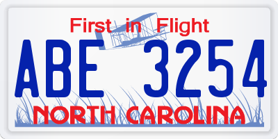 NC license plate ABE3254