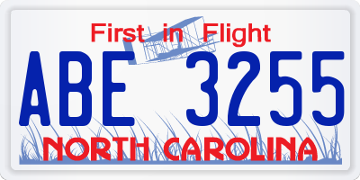 NC license plate ABE3255
