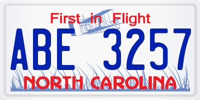 NC license plate ABE3257