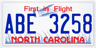 NC license plate ABE3258