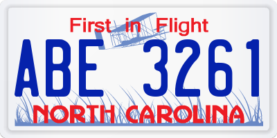 NC license plate ABE3261