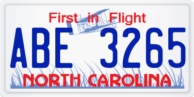 NC license plate ABE3265