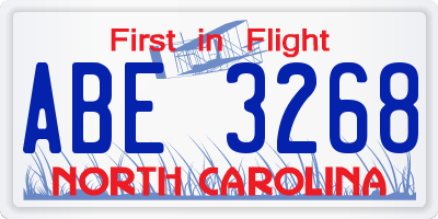 NC license plate ABE3268
