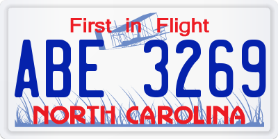 NC license plate ABE3269
