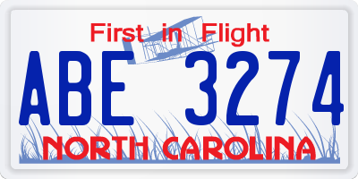 NC license plate ABE3274