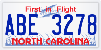 NC license plate ABE3278