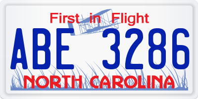 NC license plate ABE3286