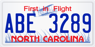 NC license plate ABE3289