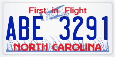 NC license plate ABE3291