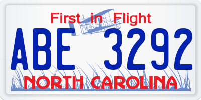 NC license plate ABE3292