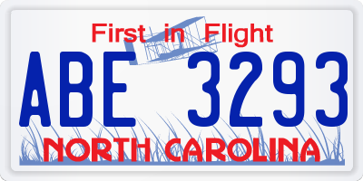 NC license plate ABE3293