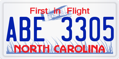 NC license plate ABE3305