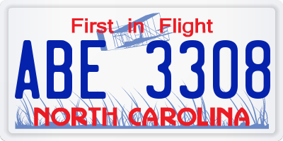 NC license plate ABE3308
