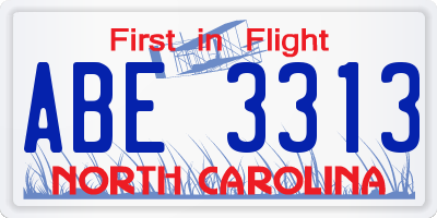 NC license plate ABE3313