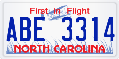 NC license plate ABE3314