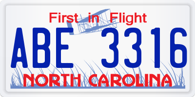 NC license plate ABE3316