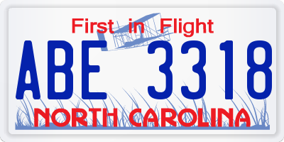 NC license plate ABE3318