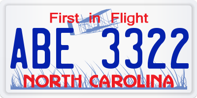 NC license plate ABE3322