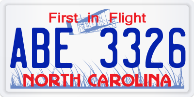 NC license plate ABE3326