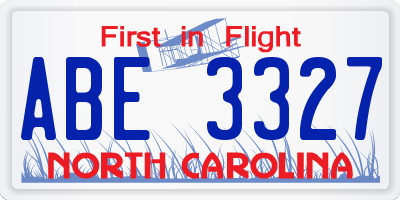 NC license plate ABE3327