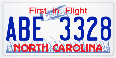 NC license plate ABE3328