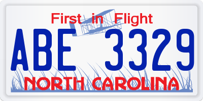 NC license plate ABE3329