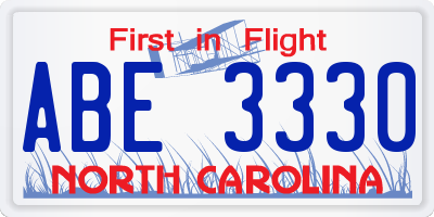 NC license plate ABE3330