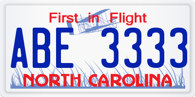NC license plate ABE3333