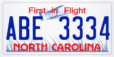 NC license plate ABE3334