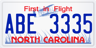 NC license plate ABE3335