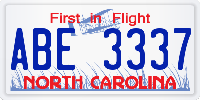 NC license plate ABE3337
