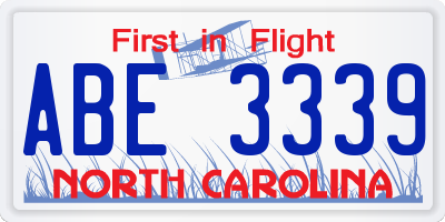NC license plate ABE3339